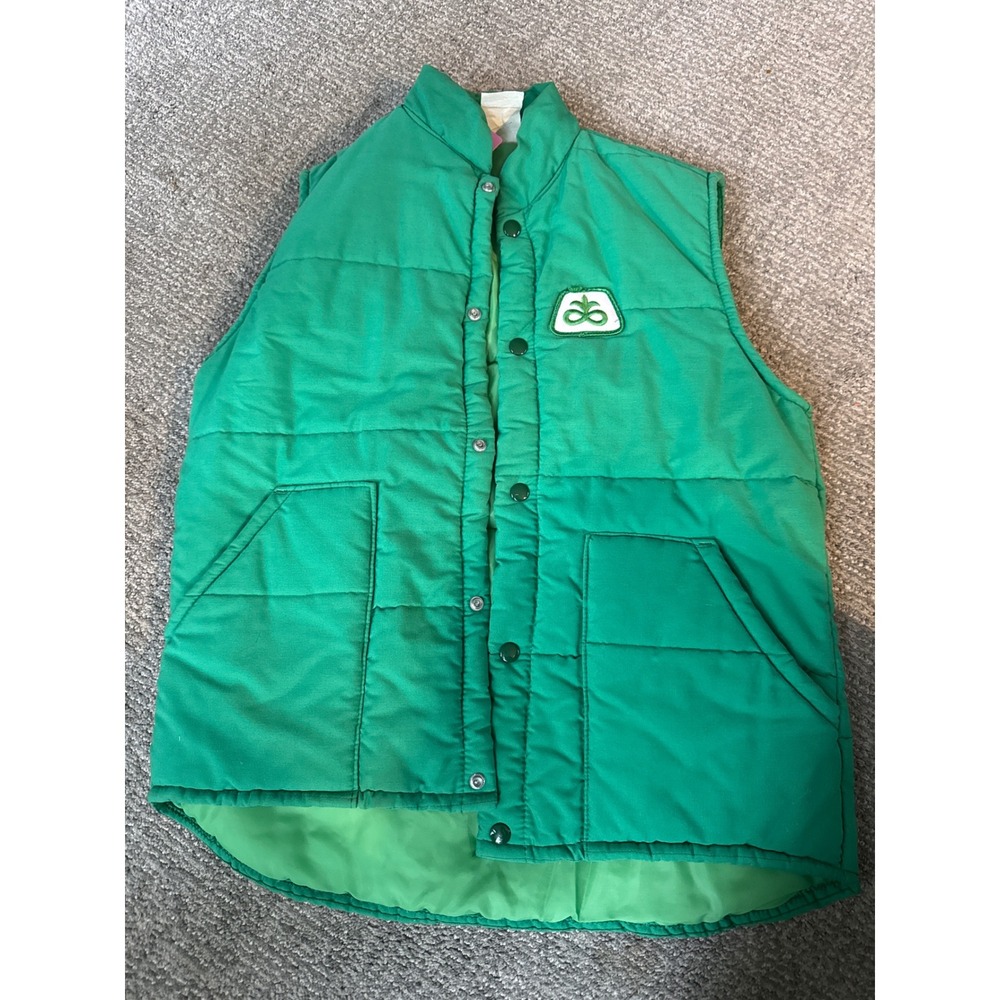 Vintage Carpenter Uniform Co Pioneer Seed Green Puffer Vest Quilted Snap Front